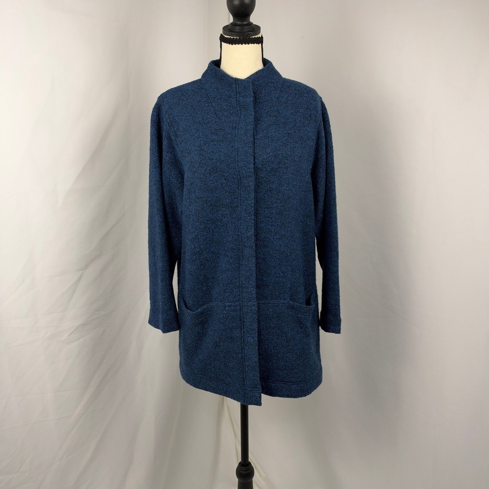 Pure Jill Blue Wool Blend Jacket Women Small Petite Mock Neck Tunic Coat